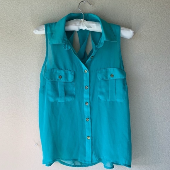 Charlotte Russe Tops - Sheer Green Tank Top with Twisted Back Strappy Accents Size XS Charlotte Russe